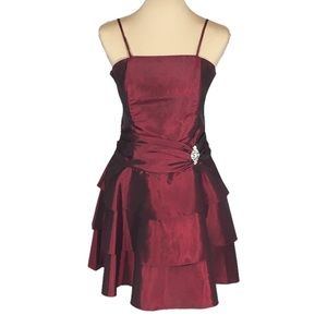 Red Satin Ruched Tiered Strapless Party Dress, Medium, Gently Used